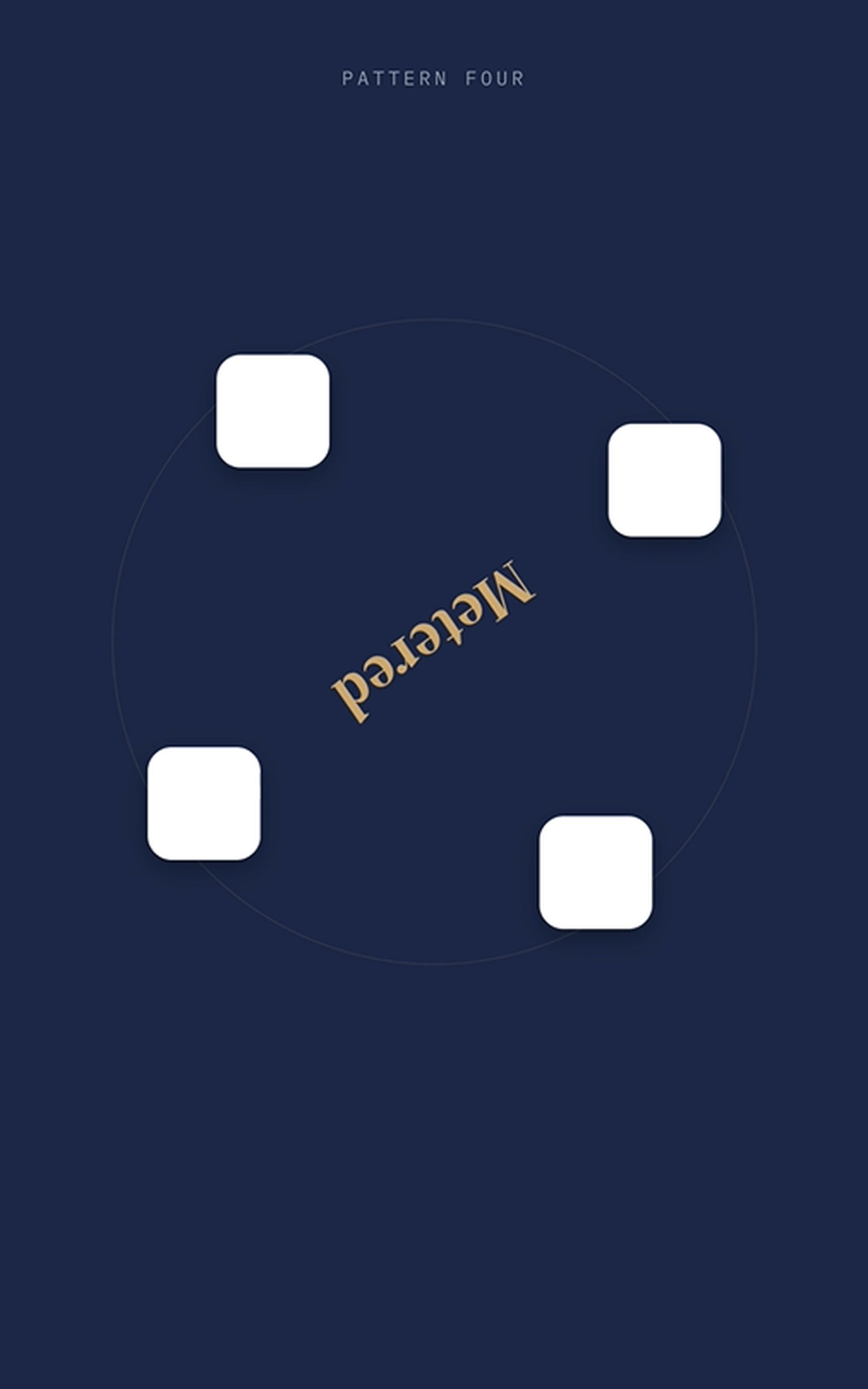 Frame from a HyperFrames MCP render showing the word Metered rendered upside down, with four blanked logo cards